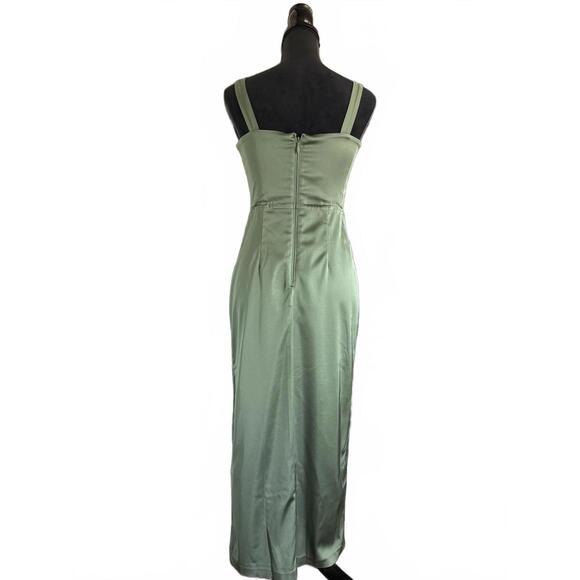 Abercrombie & Fitch Sculpting Stretch Satin Midi Dress Olive Green Size MT - Picture 6 of 10
